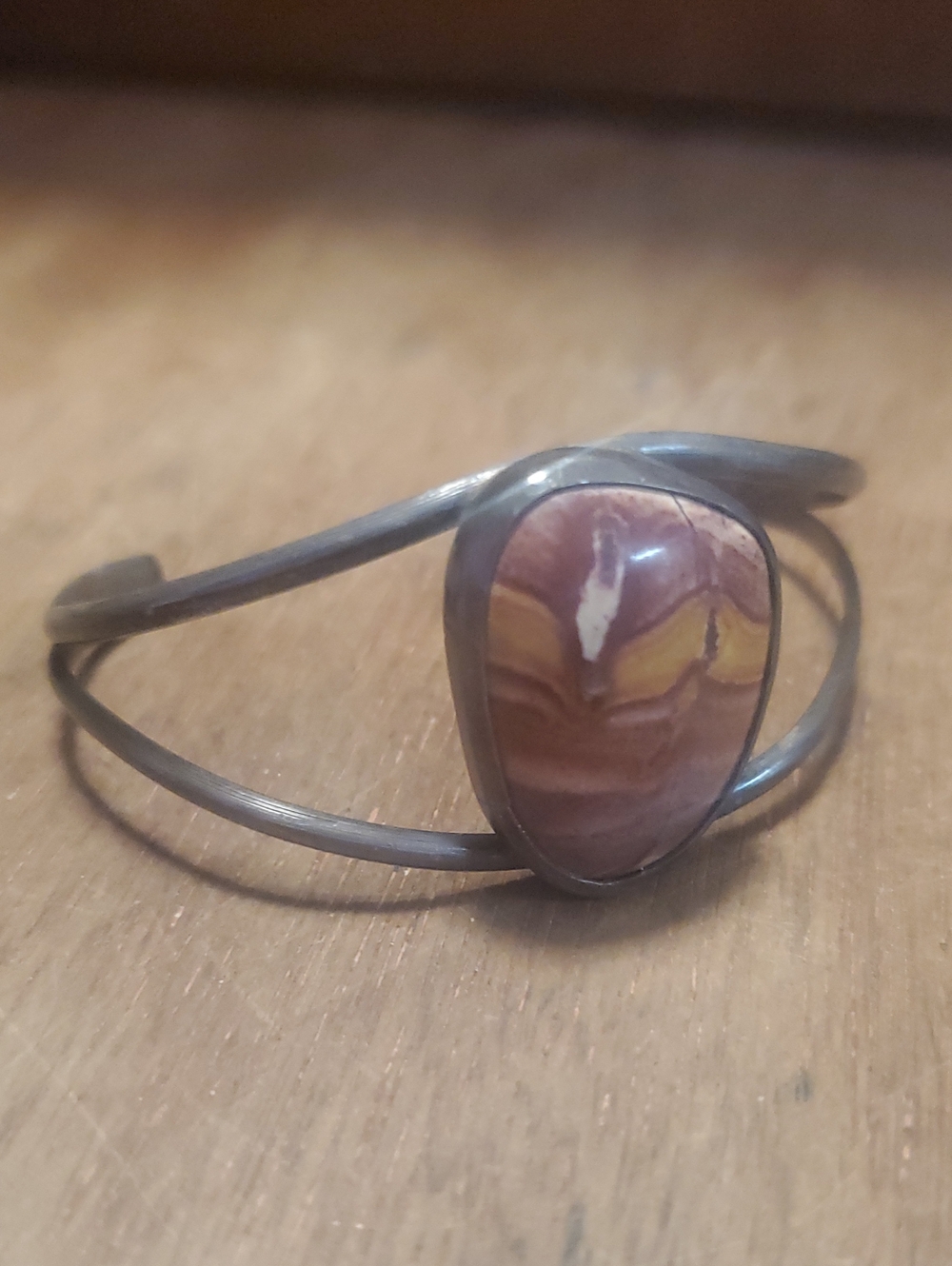Silver Women’s Cuff Bracelet with Brown and Yellow Jasper Stone SK